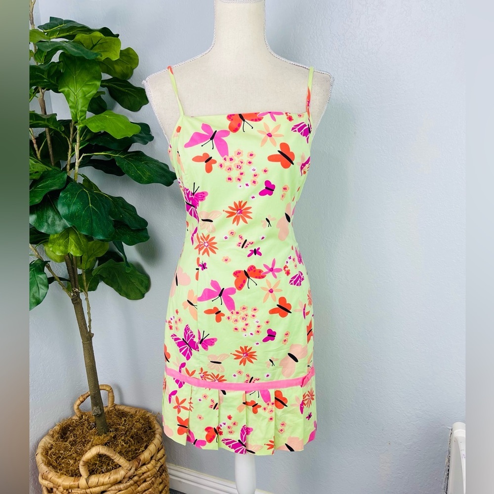 Lilly Pulitzer White Label Classic Bonjour Butterfly Cami Pleated Dress Y2K